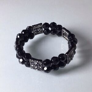 Brand “1928 Jewelry” Double Beaded Black and Crystal Stretch Bracelet 7”